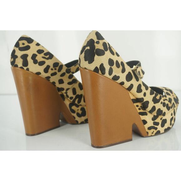 Steve Madden Leopard Hair Knockout Mary Jane Pump Size 8 New Wedge Open Toe$200 - Picture 7 of 11